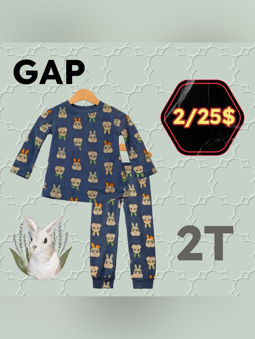 🌙 2/25$ 🇺🇸👍GUC GAP STAR WARS | 2T | Unisex Storm Troopers Bunnies Kids Pyjamas
